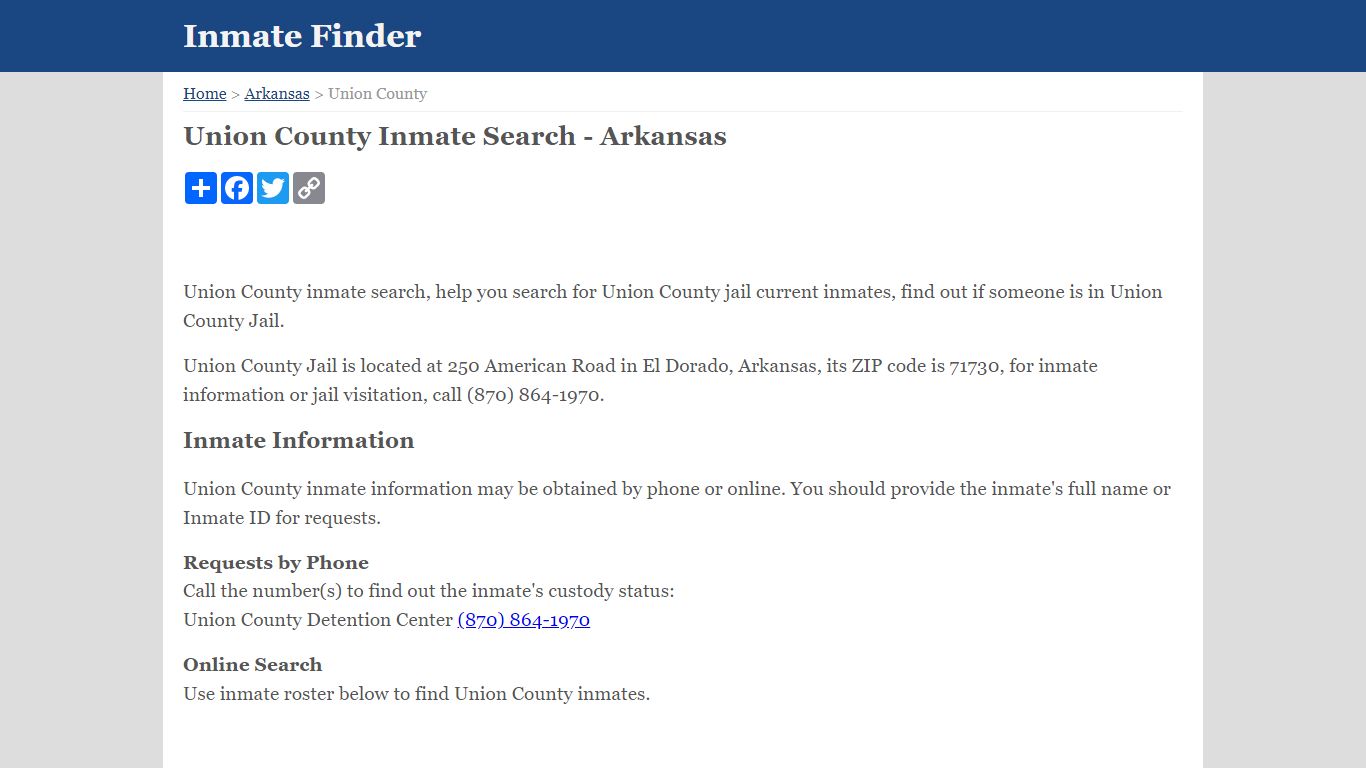 Union County Inmate Search - Arkansas - Inmate Finder